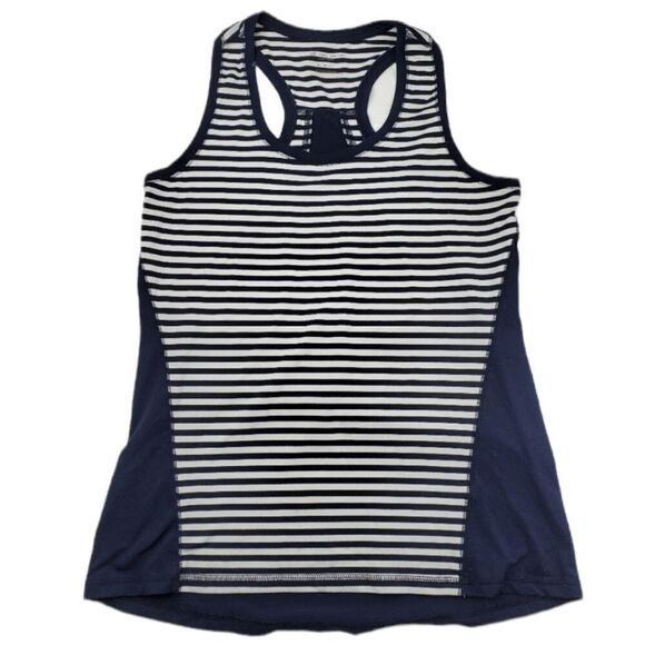 tek gear Tops - M NAUTICAL NAVY BLUE WHITE STRIPED SOFT STRETCH RACERBACK TANK TOP MEDIUM